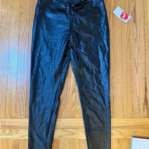 Hot Kiss XL Black Faux Leather Leggings lace